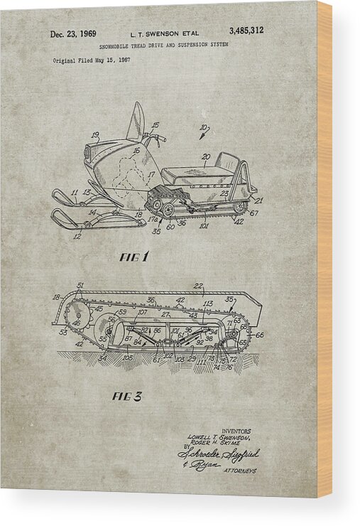 Pp1046-sandstone Snow Mobile Patent Poster Wood Print featuring the digital art Pp1046-sandstone Snow Mobile Patent Poster by Cole Borders