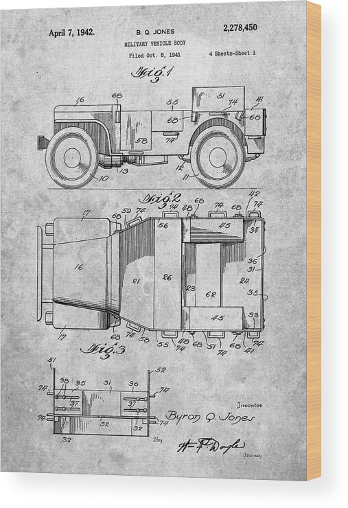 Pp11- Willy's Jeep Patent Poster Wood Print featuring the digital art Pp11- Willy's Jeep Patent Poster by Cole Borders