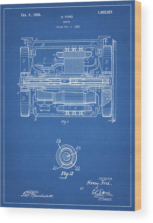 Pp1110-blueprint Train Transmission Patent Poster Wood Print featuring the digital art Pp1110-blueprint Train Transmission Patent Poster by Cole Borders