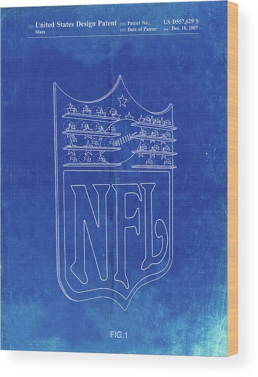 Pp217-faded Blueprint Nfl Display Patent Poster Wood Print featuring the digital art Pp217-faded Blueprint Nfl Display Patent Poster by Cole Borders