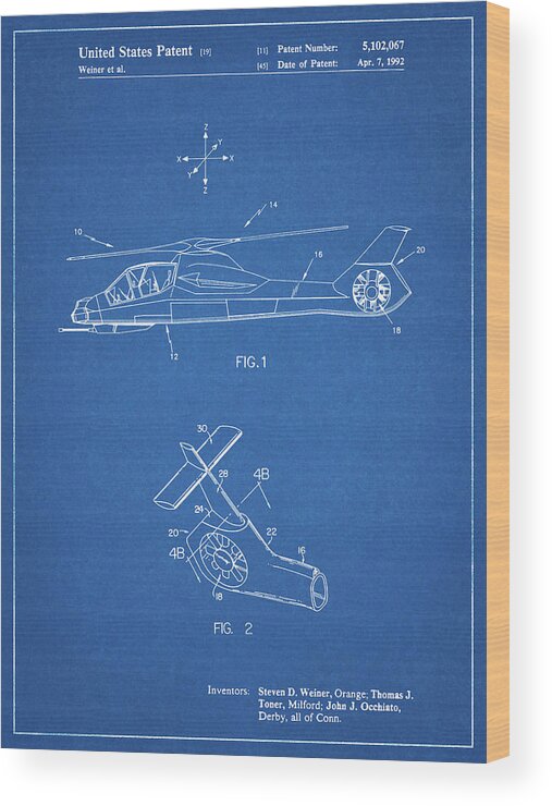 Pp302-blueprint Helicopter Tail Rotor Patent Poster Wood Print featuring the digital art Pp302-blueprint Helicopter Tail Rotor Patent Poster by Cole Borders