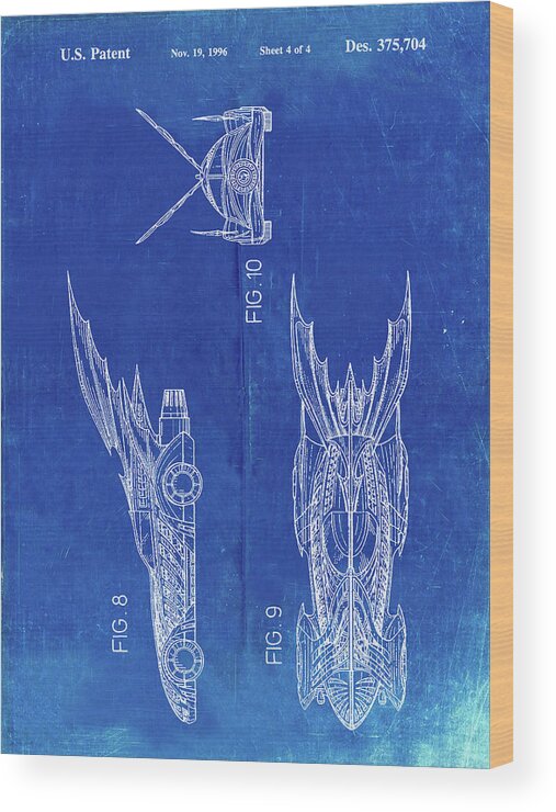 Pp311-faded Blueprint Batman And Robin Batmobile Patent Poster
 Wood Print featuring the digital art Pp311-faded Blueprint Batman And Robin Batmobile Patent Poster by Cole Borders