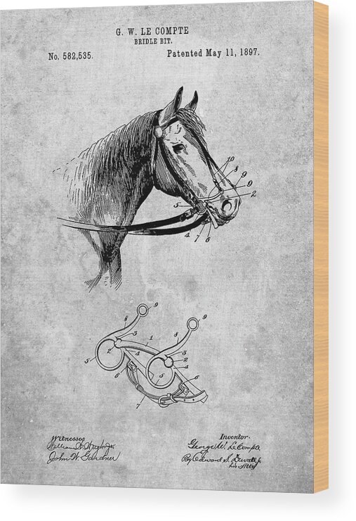 Pp611-slate Horse Bridle Bit Poster Wood Print featuring the digital art Pp611-slate Horse Bridle Bit Poster by Cole Borders