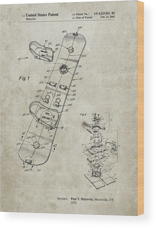 Pp760-sandstone Burton Touring Snowboard Patent Poster Wood Print featuring the digital art Pp760-sandstone Burton Touring Snowboard Patent Poster by Cole Borders
