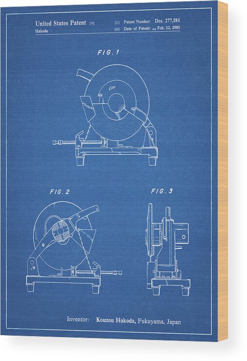 Pp762-blueprint Chop Saw Patent Poster Wood Print featuring the digital art Pp762-blueprint Chop Saw Patent Poster by Cole Borders