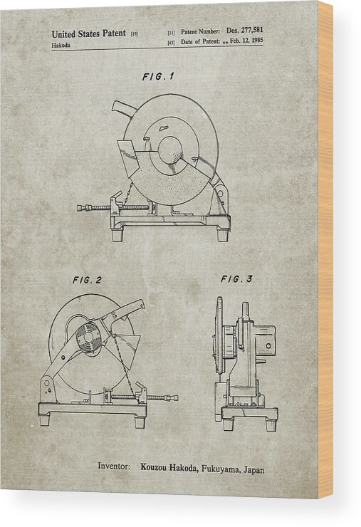Pp762-sandstone Chop Saw Patent Poster Wood Print featuring the digital art Pp762-sandstone Chop Saw Patent Poster by Cole Borders