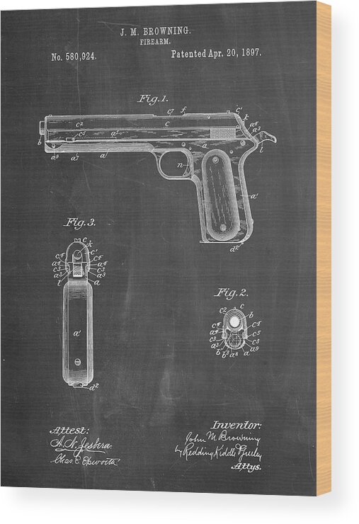 Pp770-chalkboard Colt Automatic Pistol Of 1900 Patent Poster Wood Print featuring the digital art Pp770-chalkboard Colt Automatic Pistol Of 1900 Patent Poster by Cole Borders