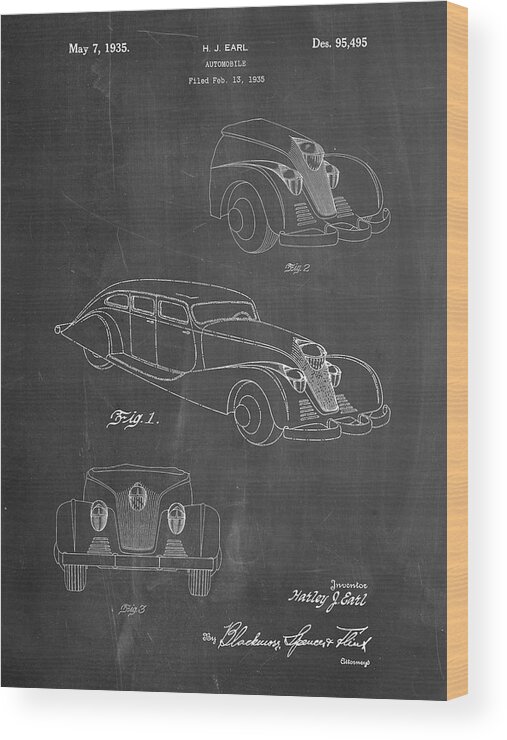 Pp855-chalkboard Gm Cadillac Concept Design Patent Poster Wood Print featuring the digital art Pp855-chalkboard Gm Cadillac Concept Design Patent Poster by Cole Borders