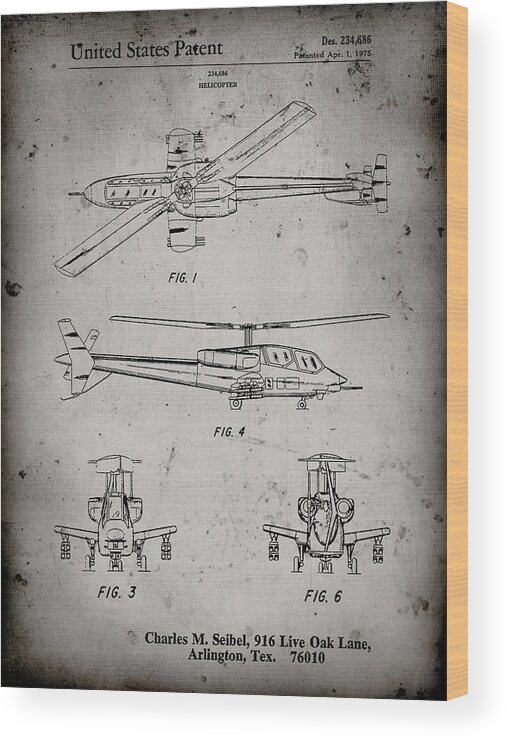 Pp876-faded Grey Helicopter Patent Print Wood Print featuring the digital art Pp876-faded Grey Helicopter Patent Print by Cole Borders
