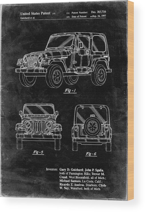 Pp899-black Grunge Jeep Wrangler 1997 Patent Poster Wood Print featuring the digital art Pp899-black Grunge Jeep Wrangler 1997 Patent Poster by Cole Borders