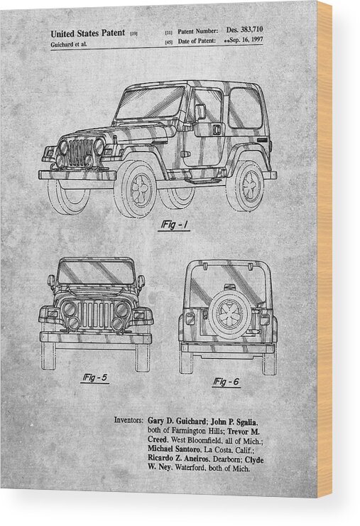 Pp899-slate Jeep Wrangler 1997 Patent Poster Wood Print featuring the digital art Pp899-slate Jeep Wrangler 1997 Patent Poster by Cole Borders