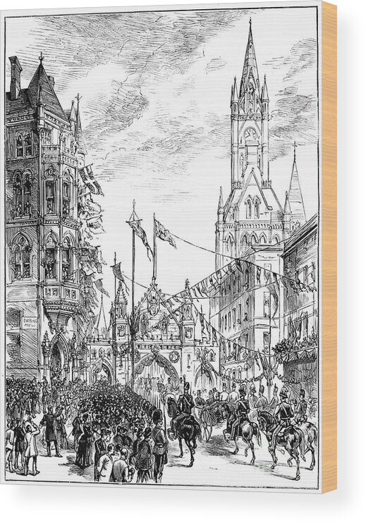 Event Wood Print featuring the drawing Procession Approaching The Town Hall by Print Collector