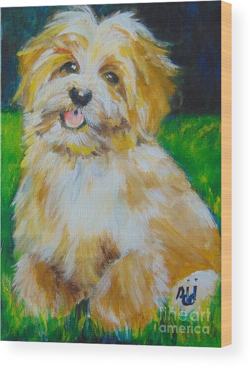 Terrier Wood Print featuring the painting Puppy by Saundra Johnson