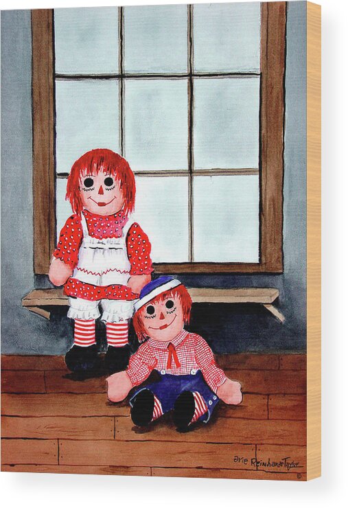 Raggedy Ann And Andy Wood Print featuring the painting Raggedy Ann And Andy by Arie Reinhardt Taylor