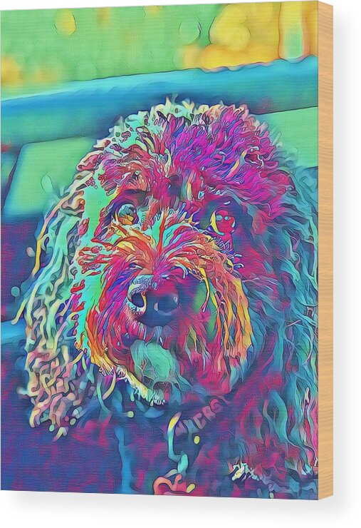  Wood Print featuring the digital art Rainbow Pup by Cindy Greenstein