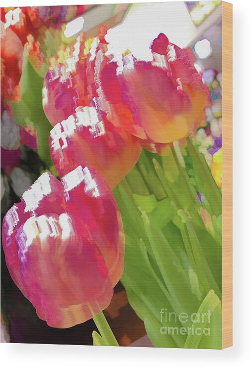 Abstract Wood Print featuring the photograph Red tulip flower pastel by Phillip Rubino