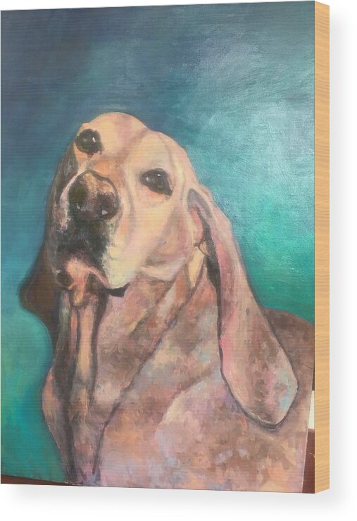 Portrait Dog Lab Wood Print featuring the painting Rocky by Beth Riso