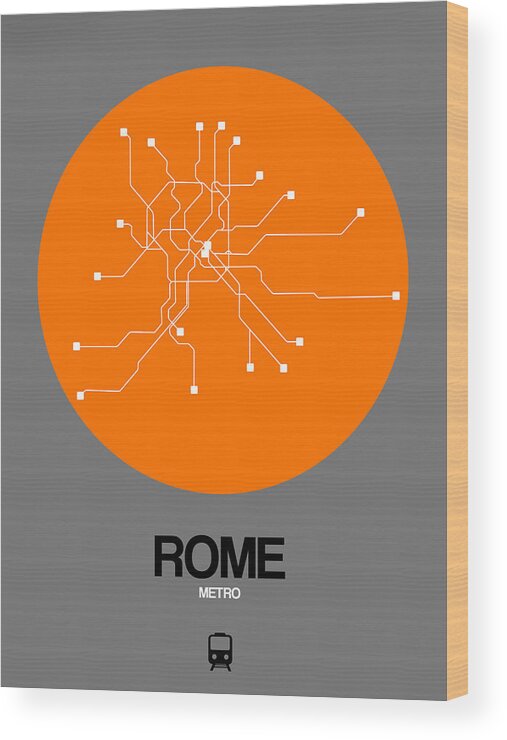 Rome Wood Print featuring the digital art Rome Orange Subway Map by Naxart Studio