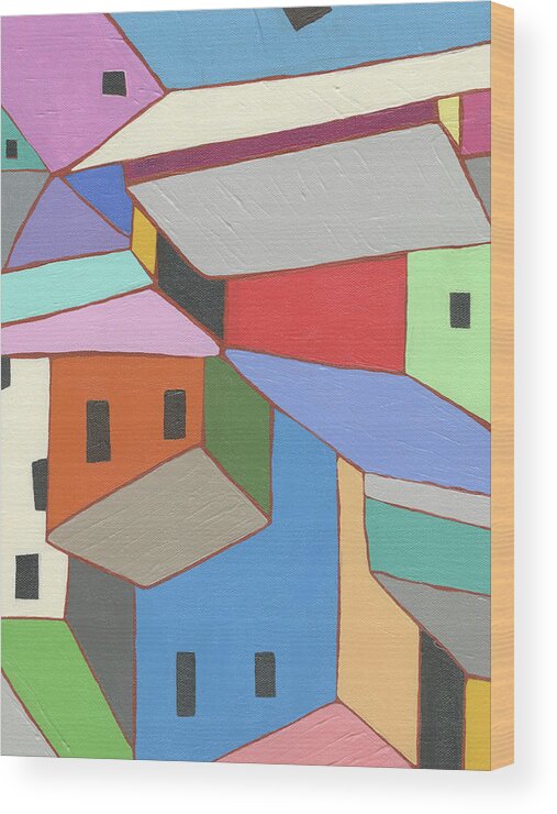 Landscapes Wood Print featuring the painting Rooftops In Color Xii by Nikki Galapon