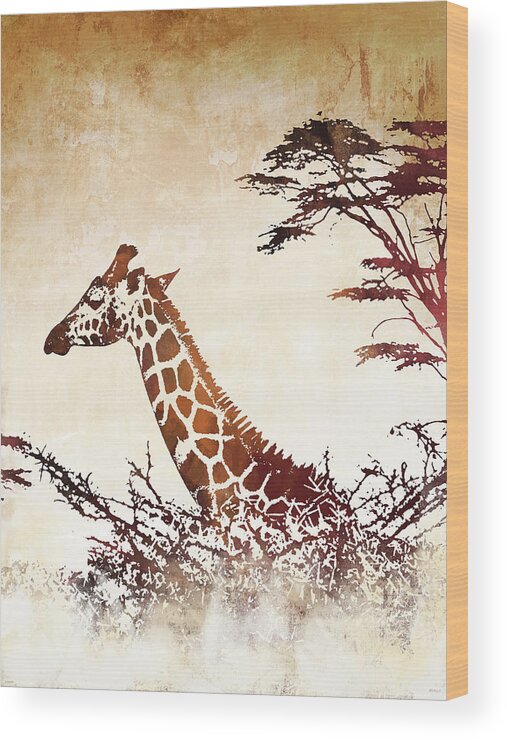 Safari Wood Print featuring the painting Safari Giraffe I by Dan Meneely