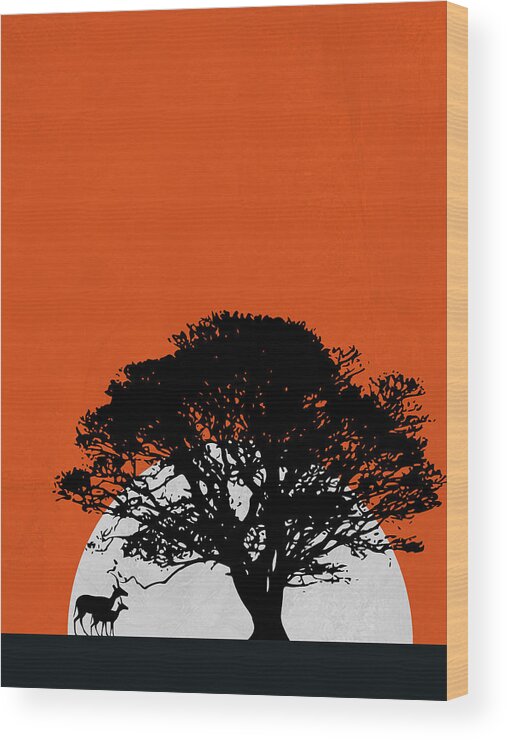 Safari Wood Print featuring the mixed media Safari Sunset by Naxart Studio