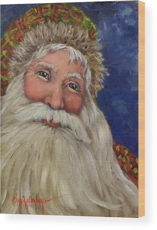 Santa Claus Wood Print featuring the painting Santa III - Old World Santa by Cheri Wollenberg