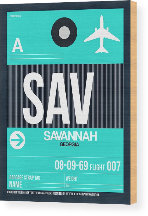 Vacation Wood Print featuring the digital art SAV Savannah Luggage Tag II by Naxart Studio