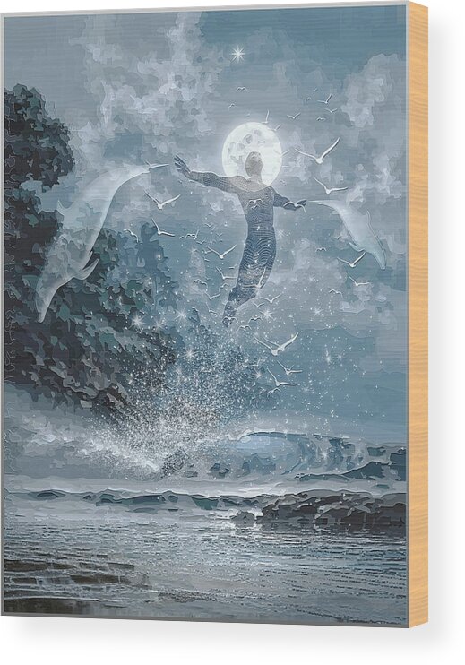 Symbolic Digital Art Wood Print featuring the digital art Sea Jump by Harald Dastis