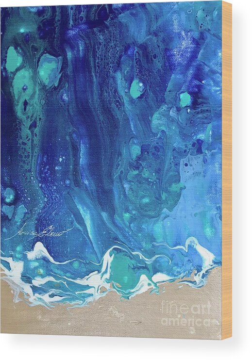 Ocean Wood Print featuring the painting Secrets of the sea by Monica Elena