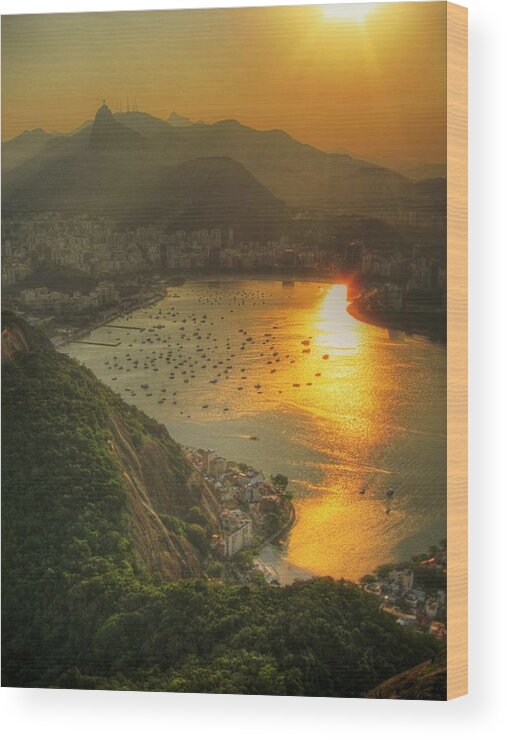 Scenics Wood Print featuring the photograph Setting Sun Over Botafogo by By Aj Brustein