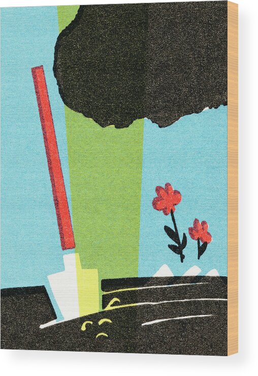 Back Yard Wood Print featuring the drawing Shovel in a garden by CSA Images