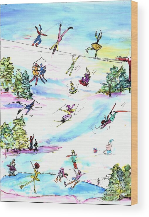 Orthopedic Injury Wood Print featuring the painting Ski Slopes 1 by Patty Donoghue