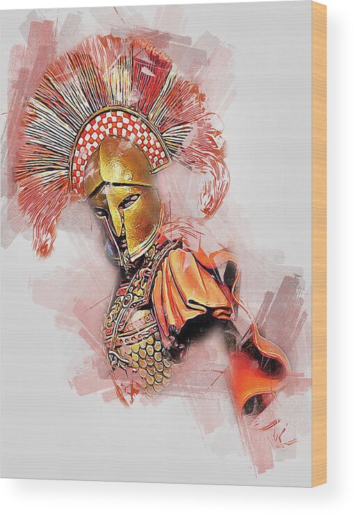 Spartan Warrior Wood Print featuring the painting Spartan Hoplite - 40 by AM FineArtPrints