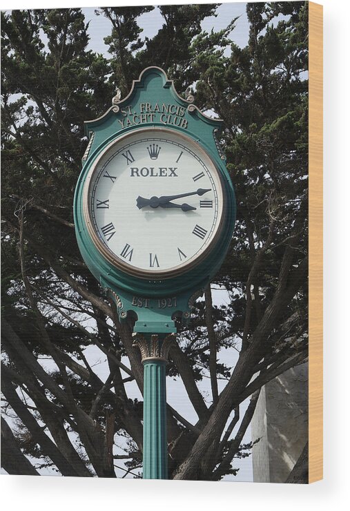 Richard Reeve Wood Print featuring the photograph St Francis Yacht Club Clock by Richard Reeve