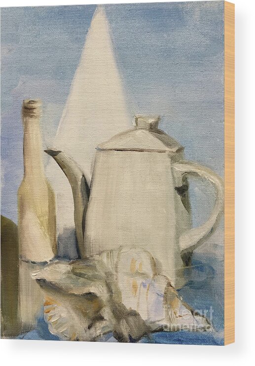 Still Life Wood Print featuring the painting Still Life of Pottery in White by Greta Corens