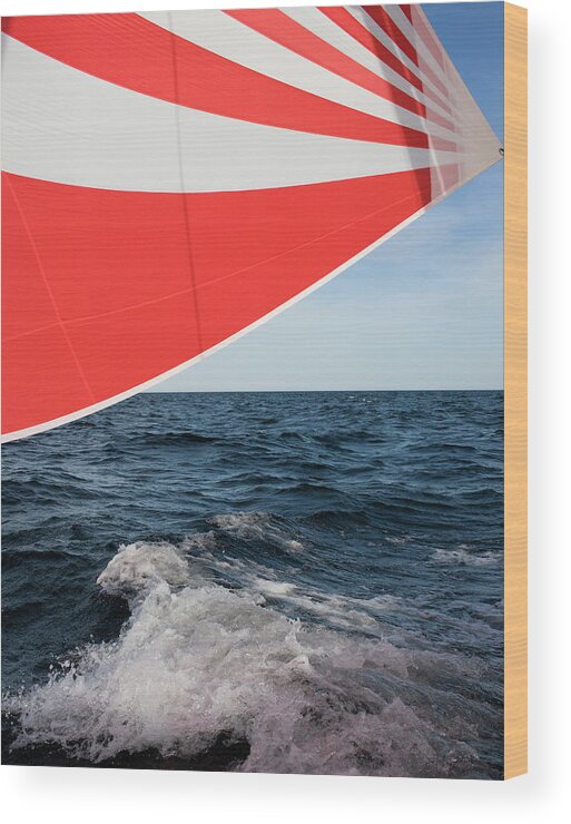 Baltic Sea Wood Print featuring the photograph Striped Spinnaker In Sea by Bjurling, Hans