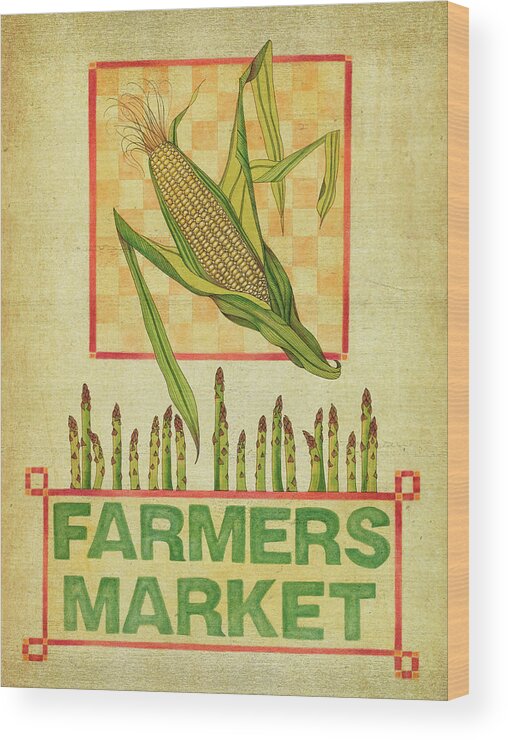Farmers Market Wood Print featuring the painting Summer Farmers Market Vintage by Deborah Kopka