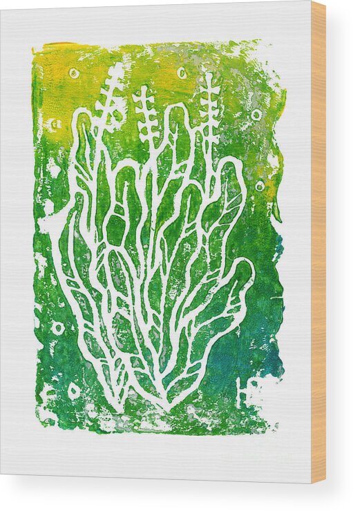 Gipsum Engraving Wood Print featuring the mixed media Summer Herbs, Green Yellow by Julia Khoroshikh