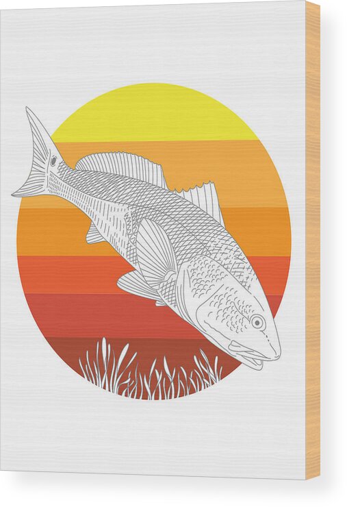 Redfish Wood Print featuring the digital art Sunset Redfish by Kevin Putman