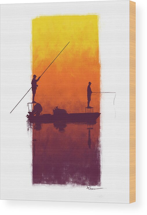 Fly Fishing Wood Print featuring the digital art Sunset Summer Blues by Kevin Putman
