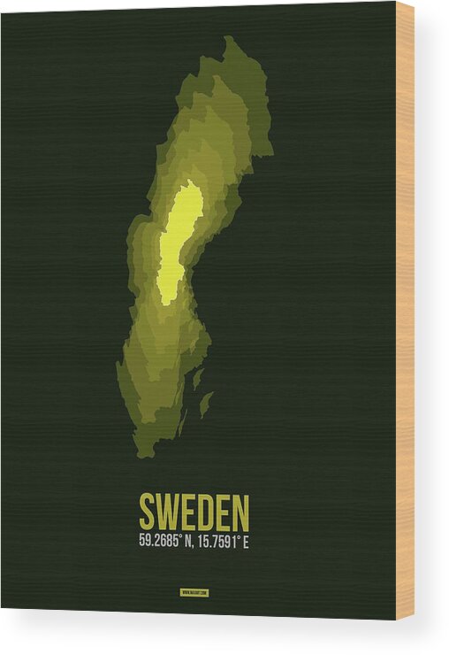 Sweden Wood Print featuring the digital art Sweden Radiant Map III by Naxart Studio