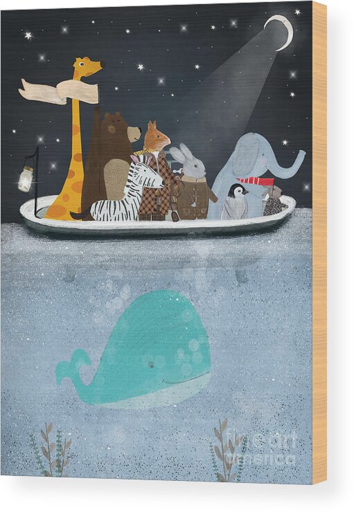 Whales Wood Print featuring the painting The Adventure Tub by Bri Buckley
