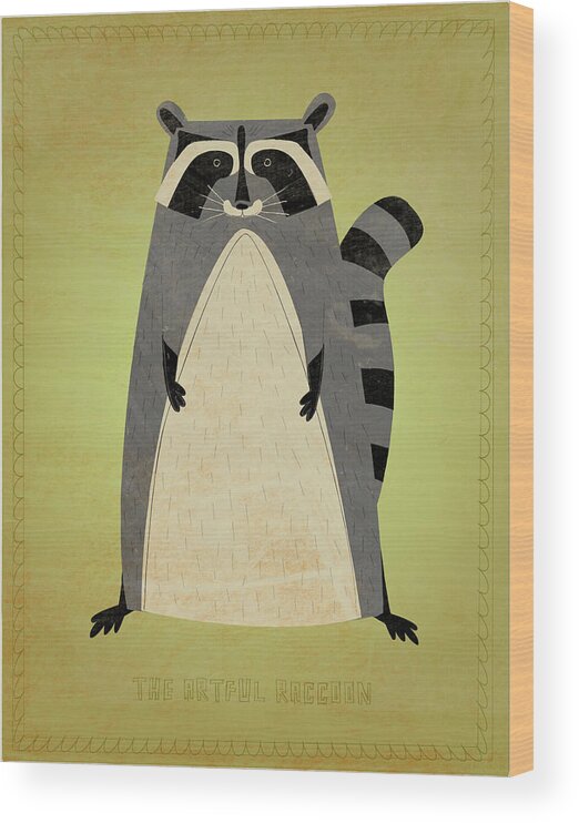 The Artful Raccoon Wood Print featuring the digital art The Artful Raccoon by John W. Golden