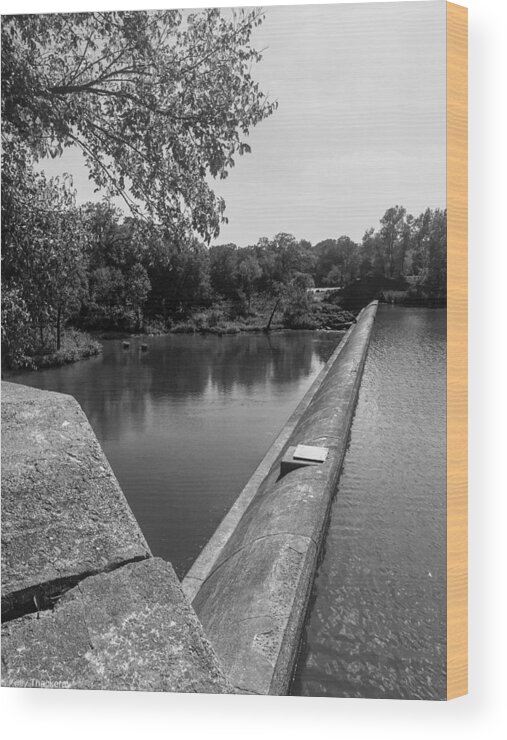 Black And White Wood Print featuring the photograph The Dam by Kelly Thackeray