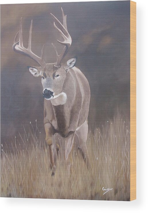 Whitetail Wood Print featuring the painting The Dream by Jean Yves Crispo