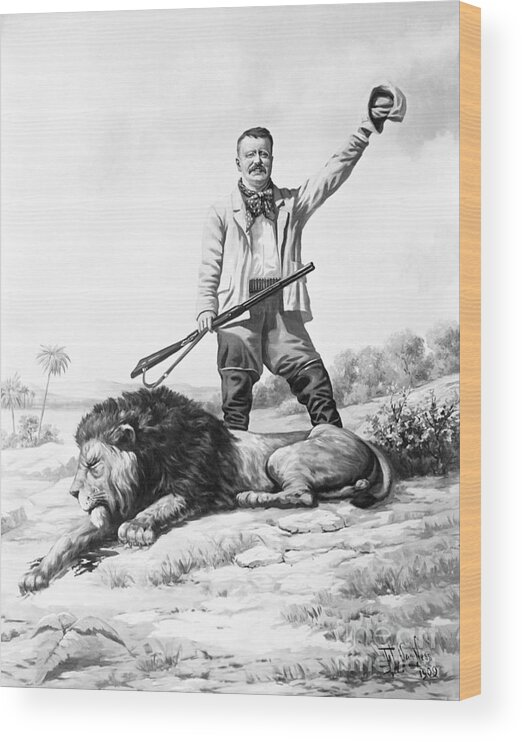 Art Wood Print featuring the photograph Theodore Roosevelt With His Lion by Bettmann