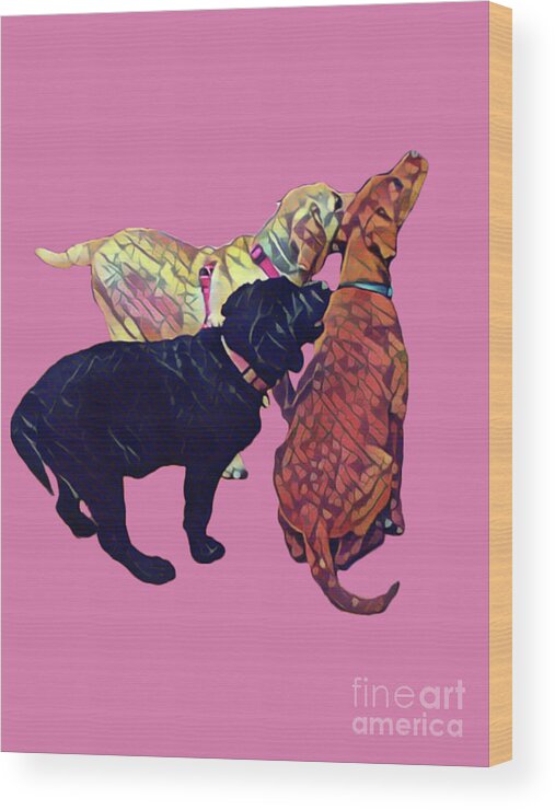 Lab Wood Print featuring the digital art Three Amigos II in pink by Jackie MacNair