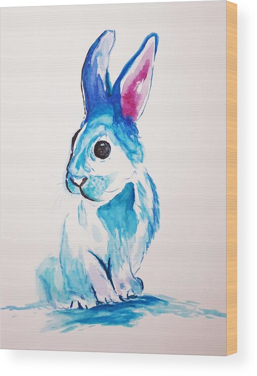 Bunny Wood Print featuring the painting Thumper by Abstract Angel Artist Stephen K