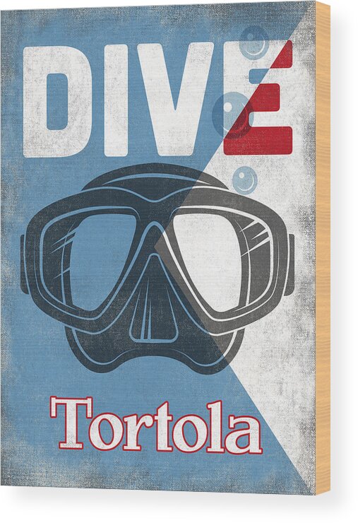 Tortola Wood Print featuring the digital art Tortola Vintage Scuba Diving Mask by Flo Karp