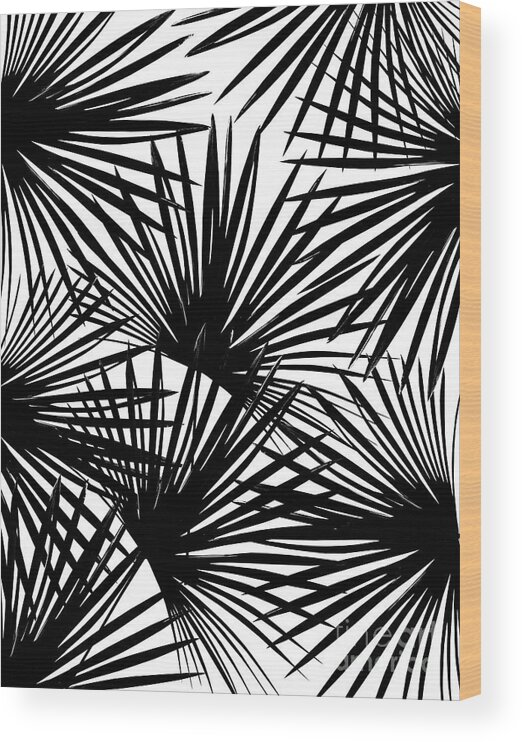 Collage Wood Print featuring the mixed media Tropical Fan Palm Leaves #2 #tropical #decor #art by Anitas and Bellas Art